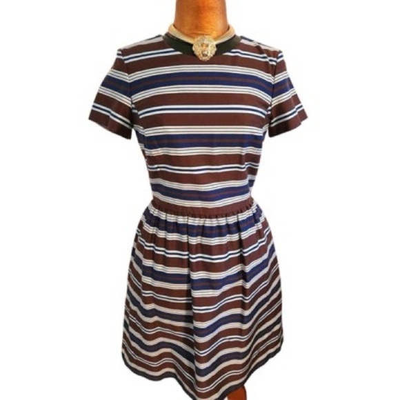 NWOT Brooks Brothers Red Fleece Striped Fit and Flare Dress Blue Brown 4 - Picture 1 of 5